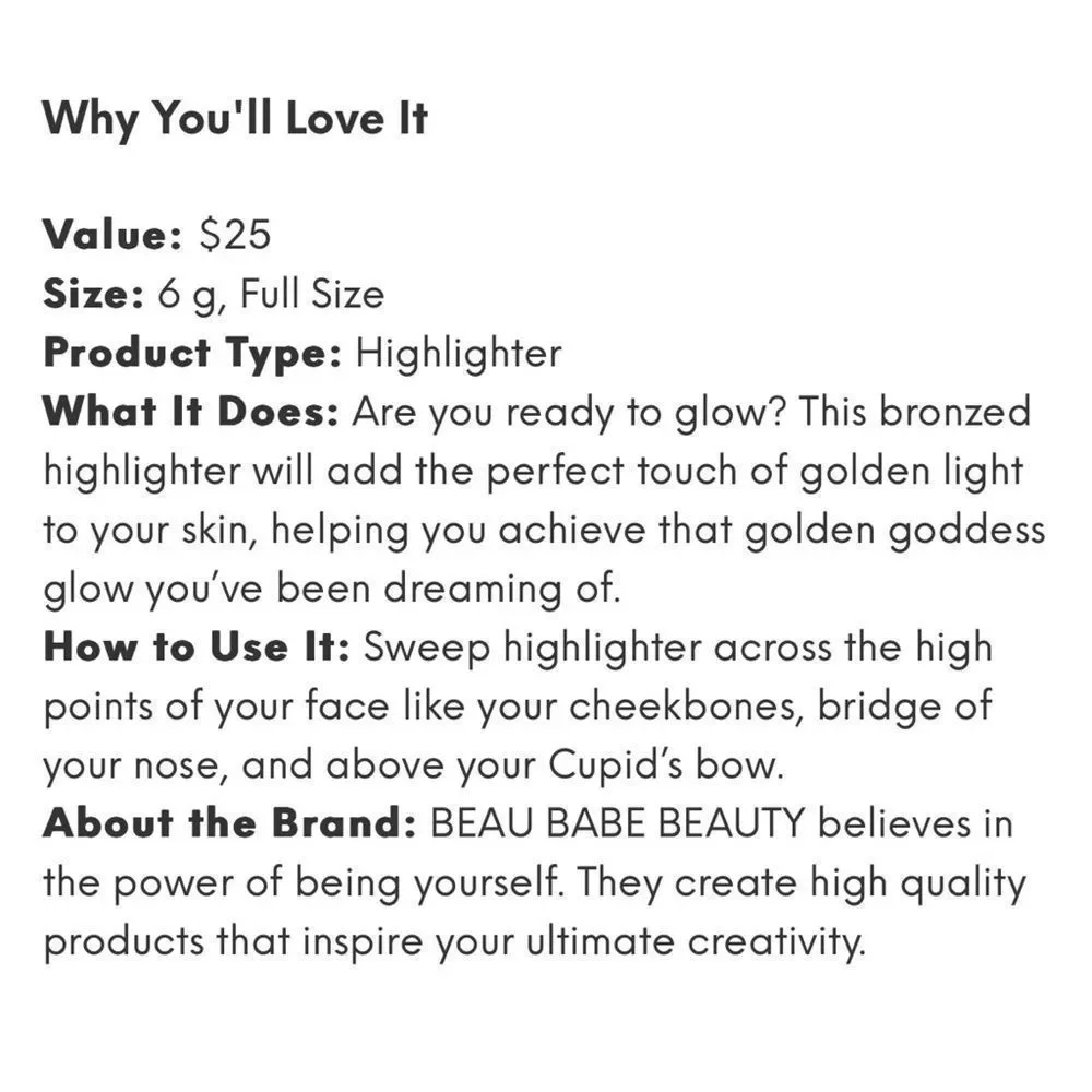 New BEAU BABE BEAUTY Bronze Highlighter